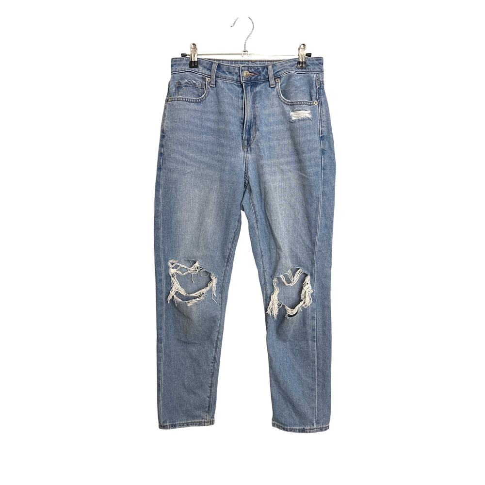 American Eagle Jeans Womens 4 Short 4S Light Wash Blue Mom Distressed High Rise